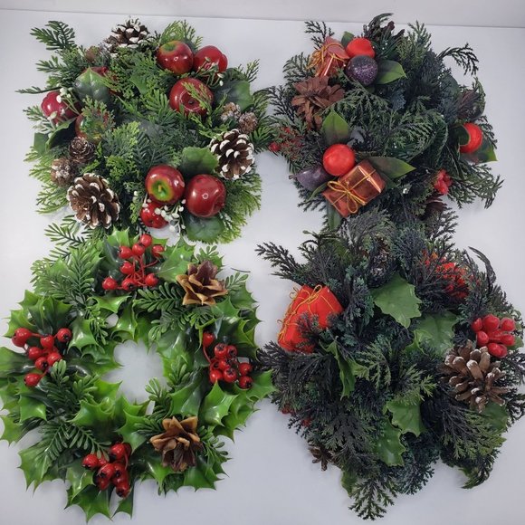 Vintage Artificial Plastic Floral Candle Rings Christmas Holiday Set 5 - Picture 1 of 12